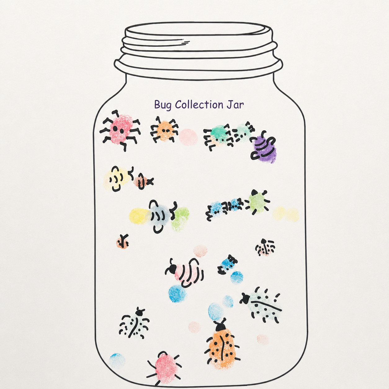 Fingerprint bug collection jar preschool art activity