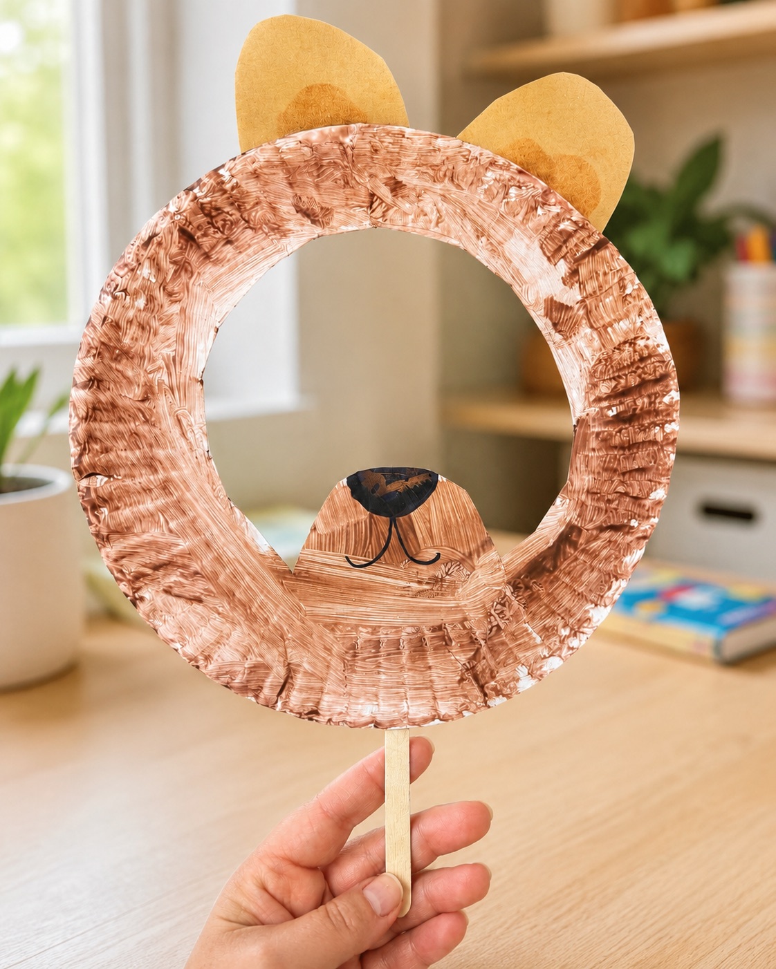 Paper plate bear mask preschool craft